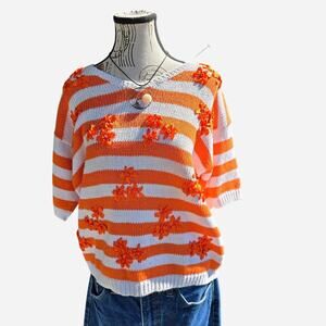 Victoria's Jones orange striped sweater with flower details Size PL